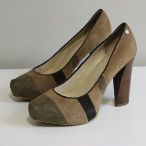 Calvin Klein Women's Shoes Size 7 M Gabbey Brown Suede Stack Look High Heel-NEW